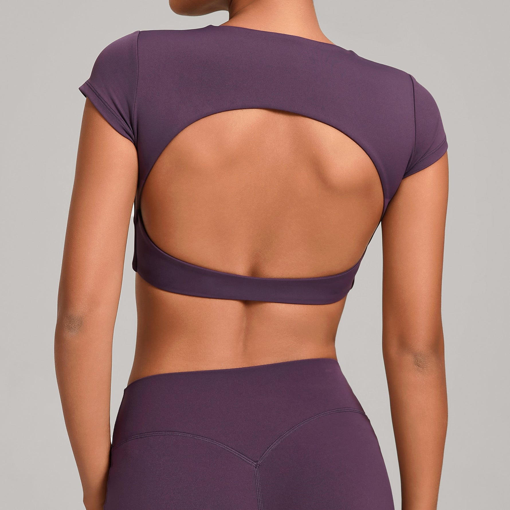 Womens Double-Stitched No-Cup Yoga Fitness Short-Sleeve Top