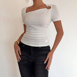 Women's Slim-fit Waist-cinching Solid-color Short-sleeve Top
