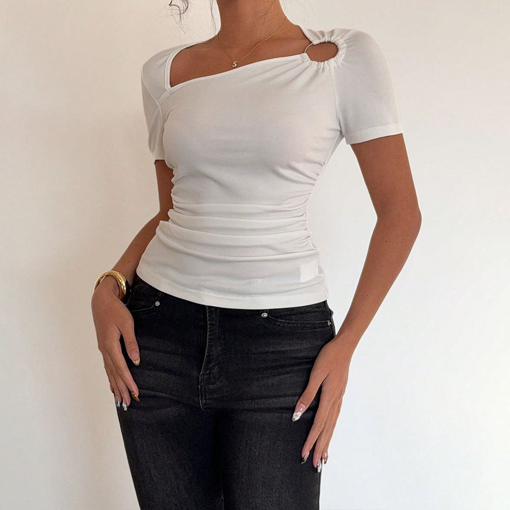 Women's Slim-fit Waist-cinching Solid-color Short-sleeve Top