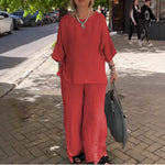 Casual Three-Quarter Sleeve Set Wide-Leg Pants Two-Piece Set
