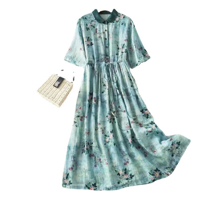 Waist-cinched Loose-fitting A-line Maxi Dress
