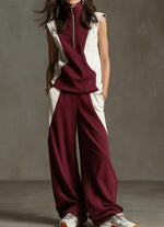 Contrast Color Stand-up Collar Sleeveless Sportswear Set