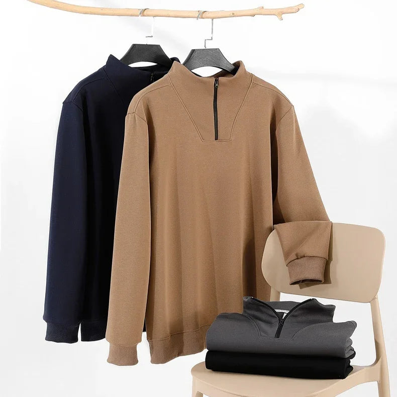 Men's Fleece-Lined Cotton Mock Neck Top
