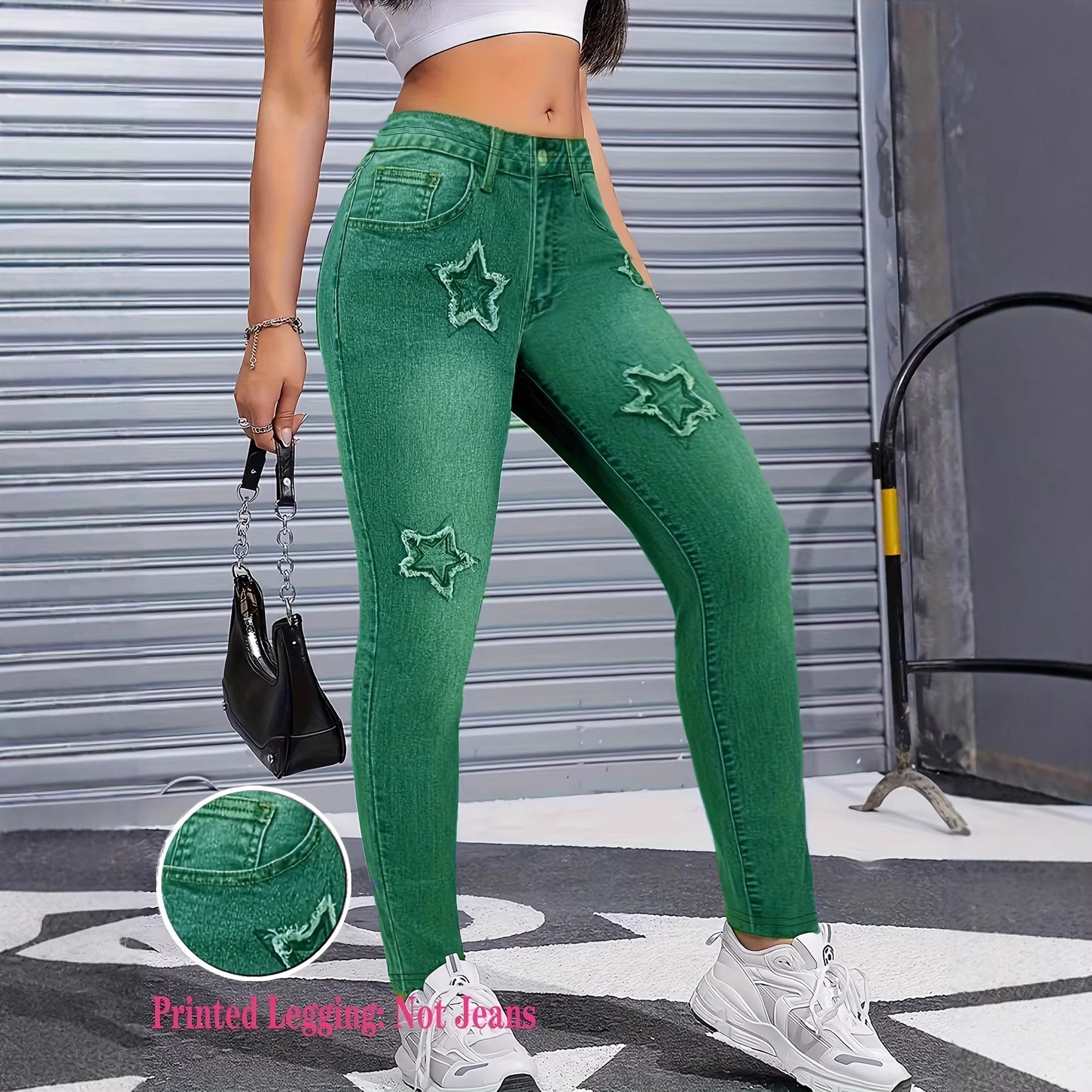 Womens Denim-Style Star Pants  Bootcut Leggings