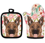 Cute Pug Print Insulated Oven Mitt And Trivet Set 2 Pieces