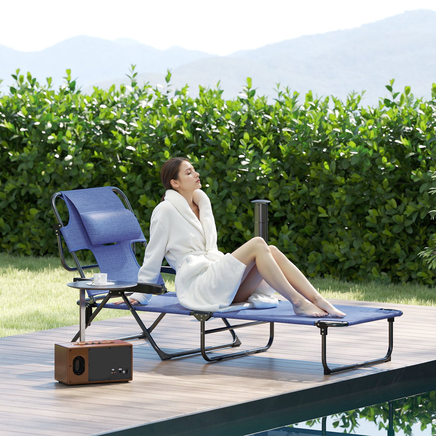 Folding Lounge Chair W Reclining Back, Gray