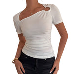 Women's Slim-fit Waist-cinching Solid-color Short-sleeve Top