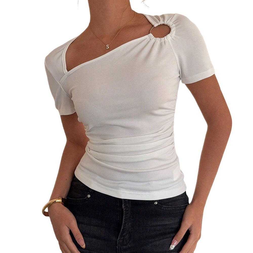Women's Slim-fit Waist-cinching Solid-color Short-sleeve Top