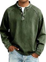 Men's Solid-Colored Casual Top Vintage Long-Sleeve Shirt