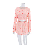 European And American Knitted Ribbed Heart Print Set