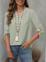 Three-quarter Sleeve Striped Versatile Stylish Top