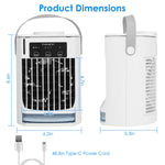 Portable Air Conditioner Fan Evaporative Humidifier 3 Speed Spray Personal Cold Mist Air Cooler Desk Table Fan Water Tank Night Light Adjustable Angel Room Home Office