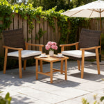 3 Pieces Patio PE Wicker Furniture Set Acacia Wood Outdoor Conversation Bistro Set