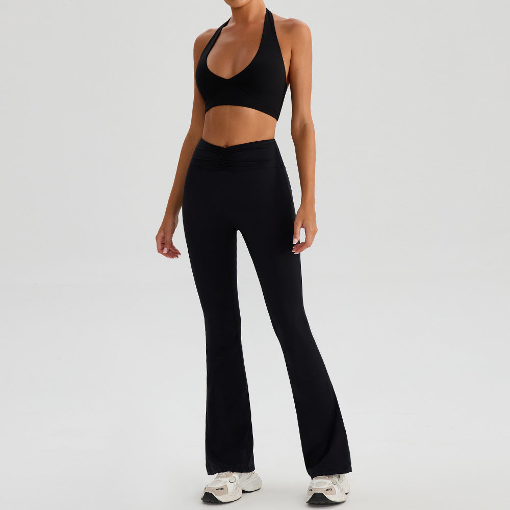 Yoga Sports Halter Bra And Tennis Skirt Two-Piece Set Outdoor Running Fitness Outfit Long And Short Pants Set