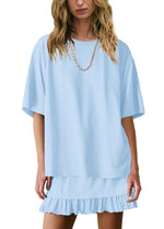 Women's Solid Color Casual Loose Short-Sleeve Skirt Set