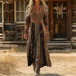 Personalized Retro Chic V-Neck Long-Sleeve Dress