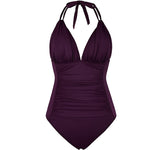 Multi-colored Ruffled Trim Figure-hugging Backless One-piece Swimsuit