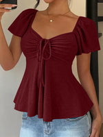 Euramerican V-neck Drawstring Tie-up Top