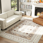 Machine Washable Area Rug 8x10, Non-Slip Boho Flannel Print Floor Carpet For Living Room, Bedroom, Dining Room, Brown