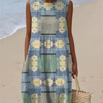 Women'S Round Neck Sleeveless Color-Block Printed Dress