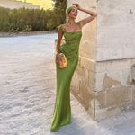 Slim-fit Solid-color Backless Pleated Gown