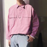 Spring Autumn Men's Long-Sleeve Trendy American-Style Workwear Shirt