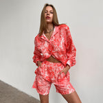 Loose-fitting Long-sleeve Shorts Womens Set