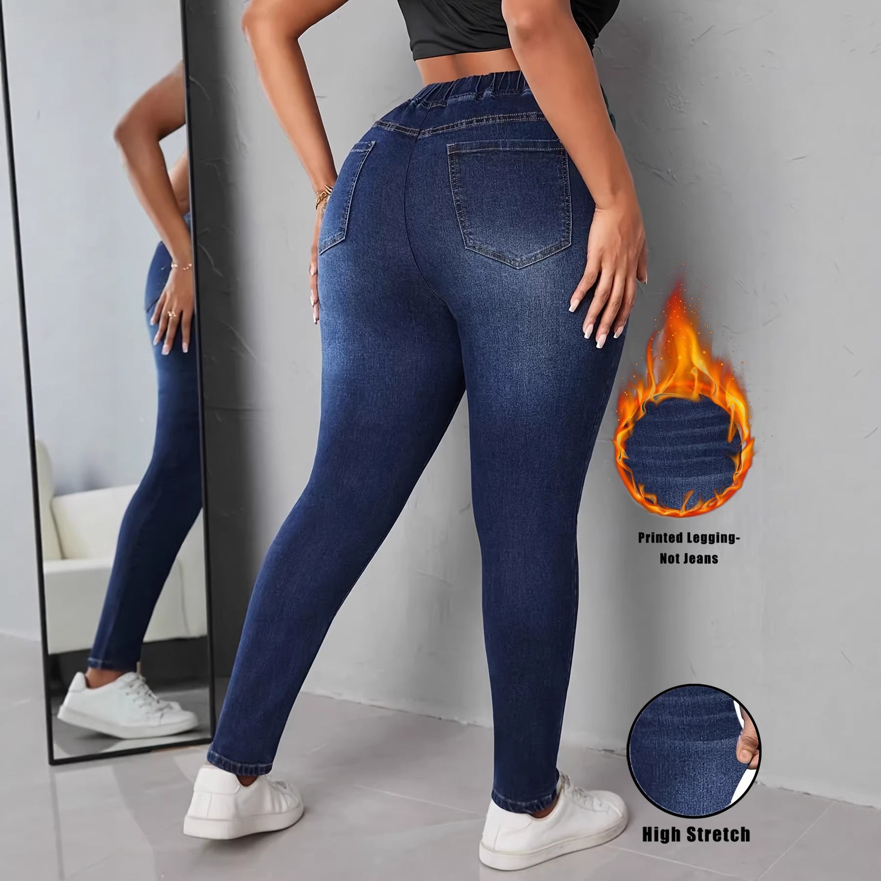 Womens High Elasticity Printed Denim Leggings