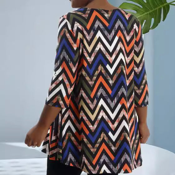 New Best-selling Casual Printed Plus-size Loose-fitting Crew-neck Top
