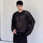 Hollow Out T-shirt Men's Long Sleeved Leather Loop Off Shoulder Design Niche Men