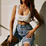 Bow-knot Solid-color Pendant Vest Top
