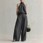 Womens Elegant Round-Neck Sleeveless Top And Pants Suit