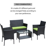 4 PC Rattan Patio Furniture Set Outdoor Patio Cushioned Seat Wicker Sofa Green Cushion