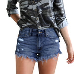 Ripped Stretch Denim Womens High-Waist Shorts