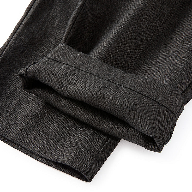 Chinese-style Wide-leg Casual Pants Mens Solid-color Trousers