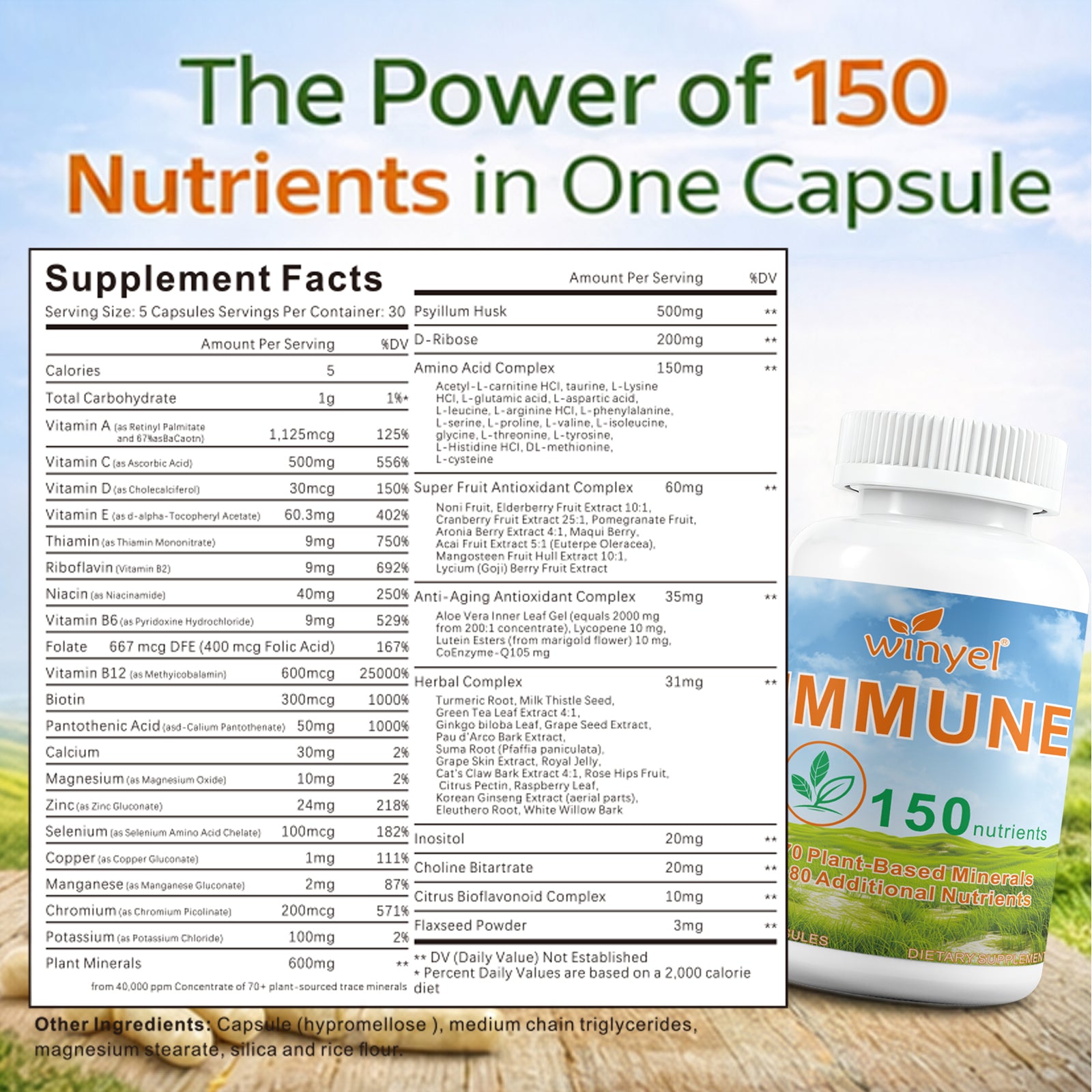WINYEL IMMUNE 150 - The Ultimate Multivitamin & Immne Supplement, IMMU 150 Capsules - 150 Capsules