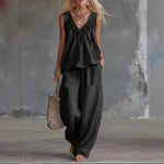 Casual Cotton Sleeveless Ruffle-Trim Top Set