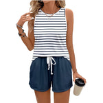 Striped Print Sleeveless Two-Piece Set For Women