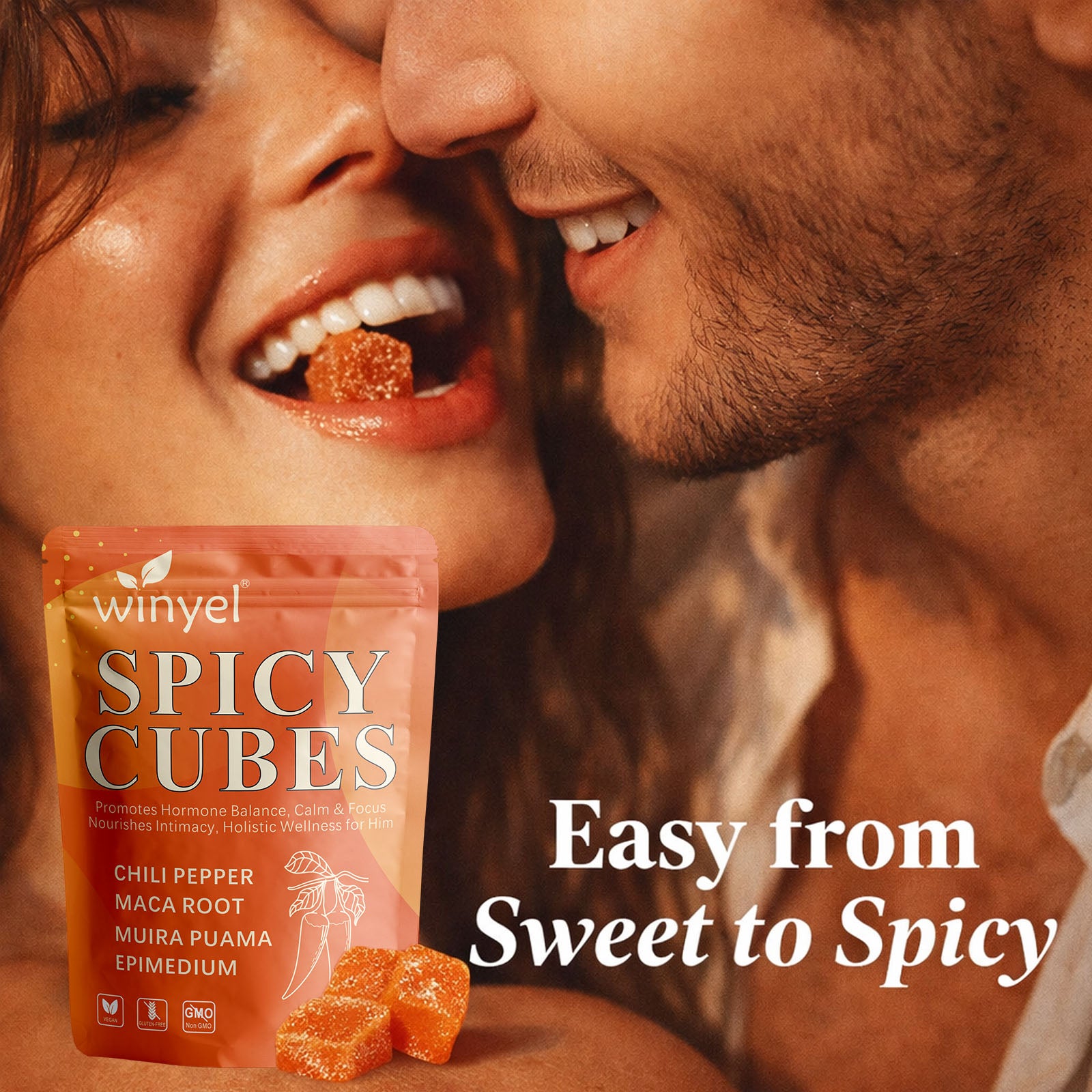 Spicy Cubes, Intimacy Gummies With Chili Pepper, Muira Puama, Maca Root, Epimedium, Helps Promote Hormone Balance, Calmness And Intimacy Wellness, Peach Flavor, 30 Gummies