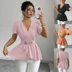 Slim-fit Solid-color Short-sleeve Womens Midriff-baring Top