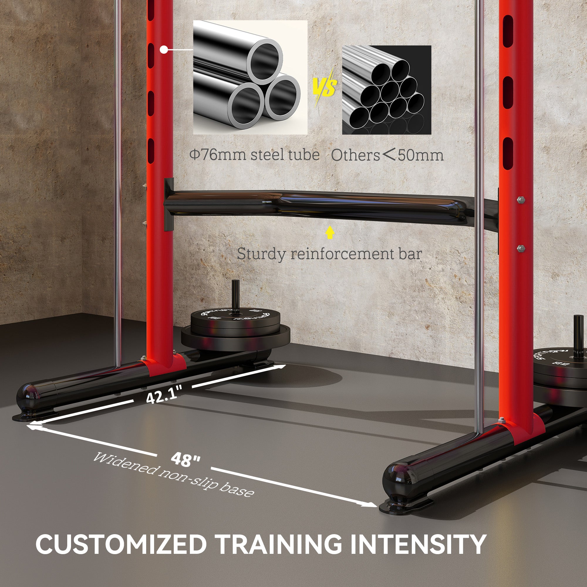 Squat Rack With Pull Up Bar And Barbell Bar Adjustable Bench Press Multi-Function Weight Lifting Half Rack, Red