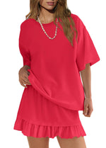 Women's Solid Color Casual Loose Short-Sleeve Skirt Set