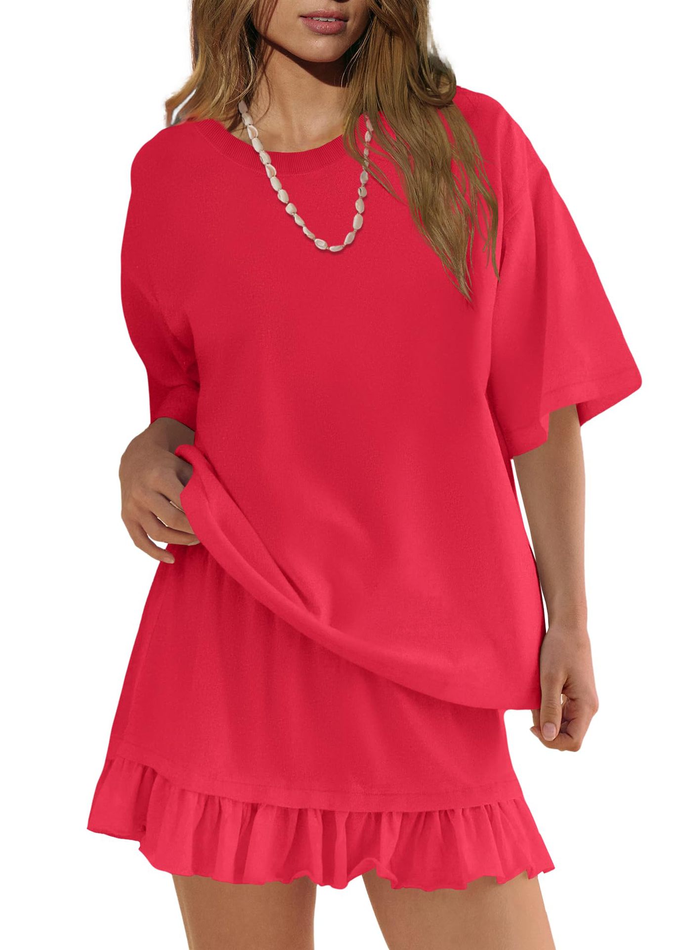 Women's Solid Color Casual Loose Short-Sleeve Skirt Set