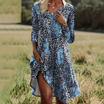 Womens Fashion V-Neck Printed Long-Sleeve Petite Floral Dress