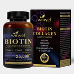 Biotin  Collagen  Hyaluronic Acid  Keratin - Support Normal Hair Growth Cycle - Skin & Nails - 25000mcg Vitamins B1, B2, B3, B6 & B7 - For Women & Men 60 Capsules