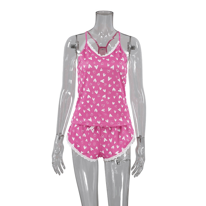 Lace-trimmed Patchwork Knit Loungewear For Women