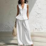 Retro Bohemian Style Ruffled Cotton-Linen Two-Piece Set