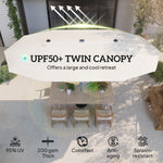 15ft Double-Sided Outdoor Umbrella With Solar Lights, Extra Large Aluminum Patio Umbrella With Crank, Cream White