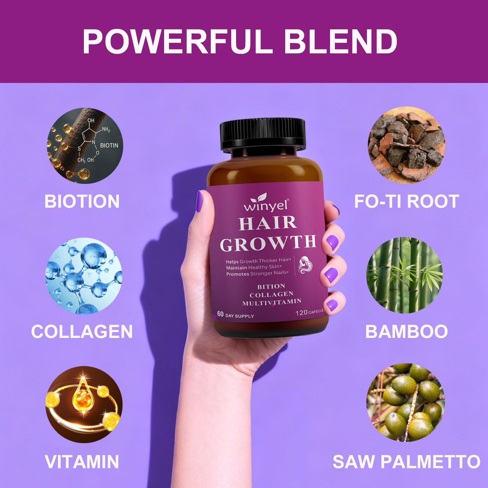 Hair Growth Vitamins Containing 1,000 Mcg Ofbiotin, Collagen, Saw Palmetto, And Other Naturalingredients To Promote Stronger, Healthier Hair,skin, And Nails, Effectively .60-day Supply.