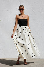 Polka-dot Print Patchwork Tube Maxi Dress